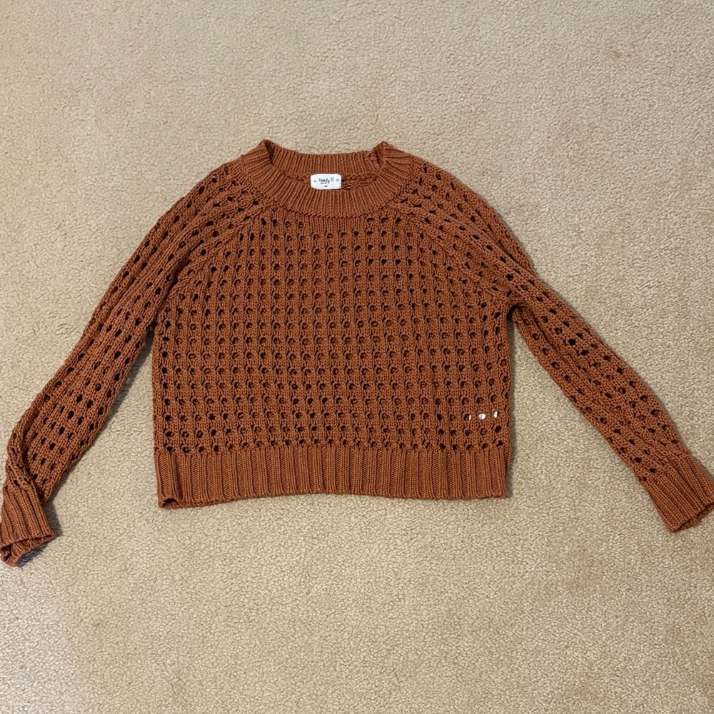 Chic crop Open-Knit Terracotta Sweater